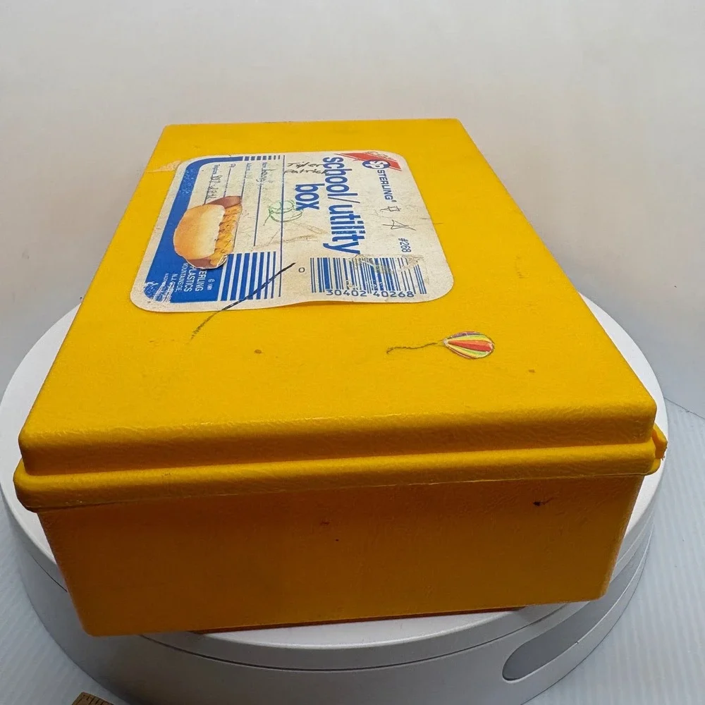 1980s Sterling Plastics Yellow School Utility Box 268 Hot‎ Dog Label 1981 USA